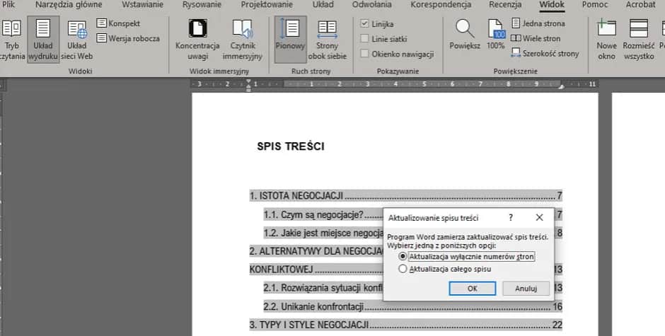 Jak zaktualizować spis treści w Wordzie i uniknąć błędów w dokumencie